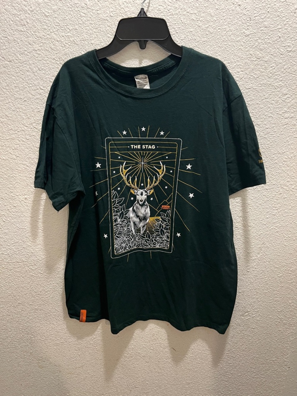 Jagermeister Dark Green Short Sleeve Tee with Gold & White Stag Graphic
